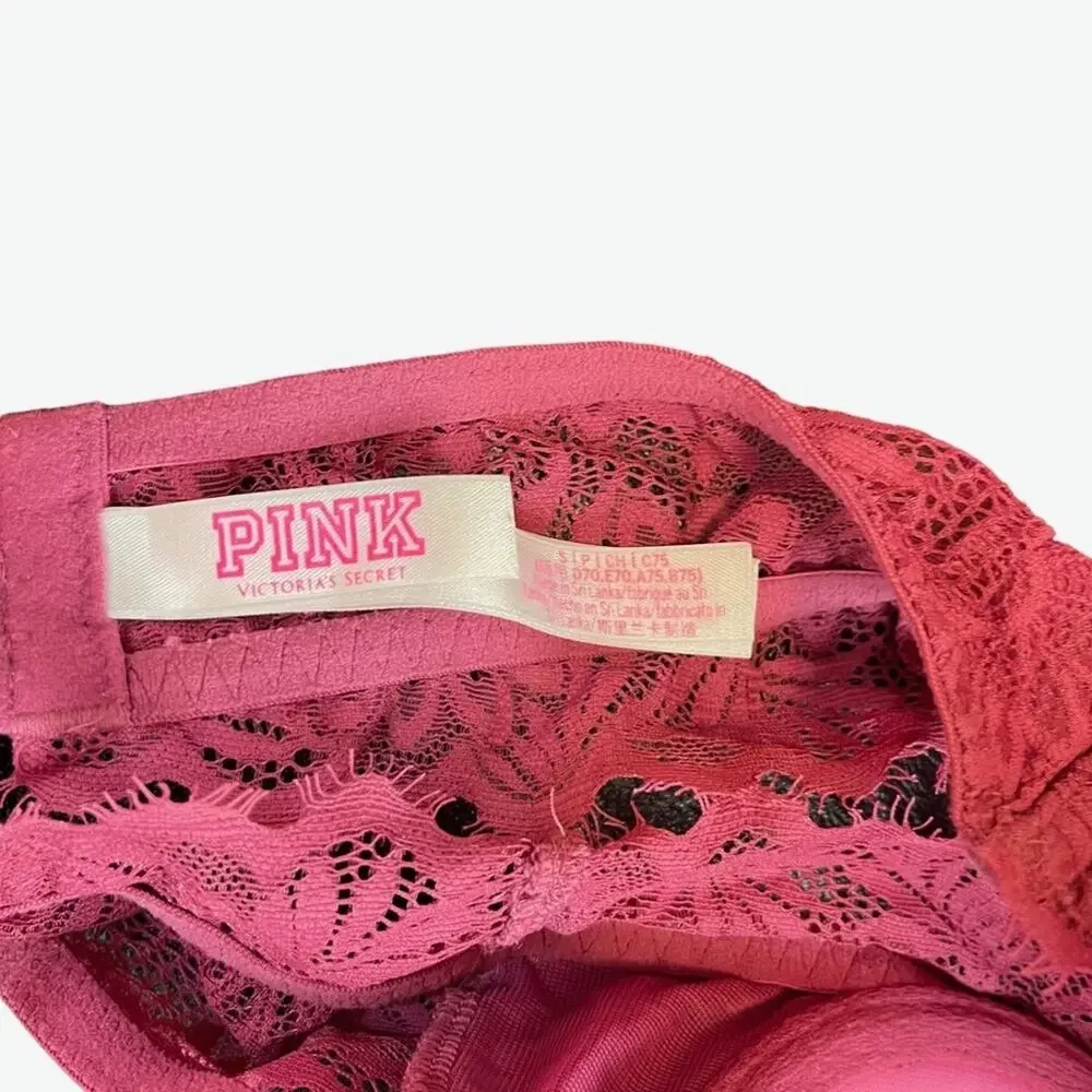VICTORIA'S SECRET Pink Lace Floral Halter Lightly Lined BRALETTE Bra Underwire S